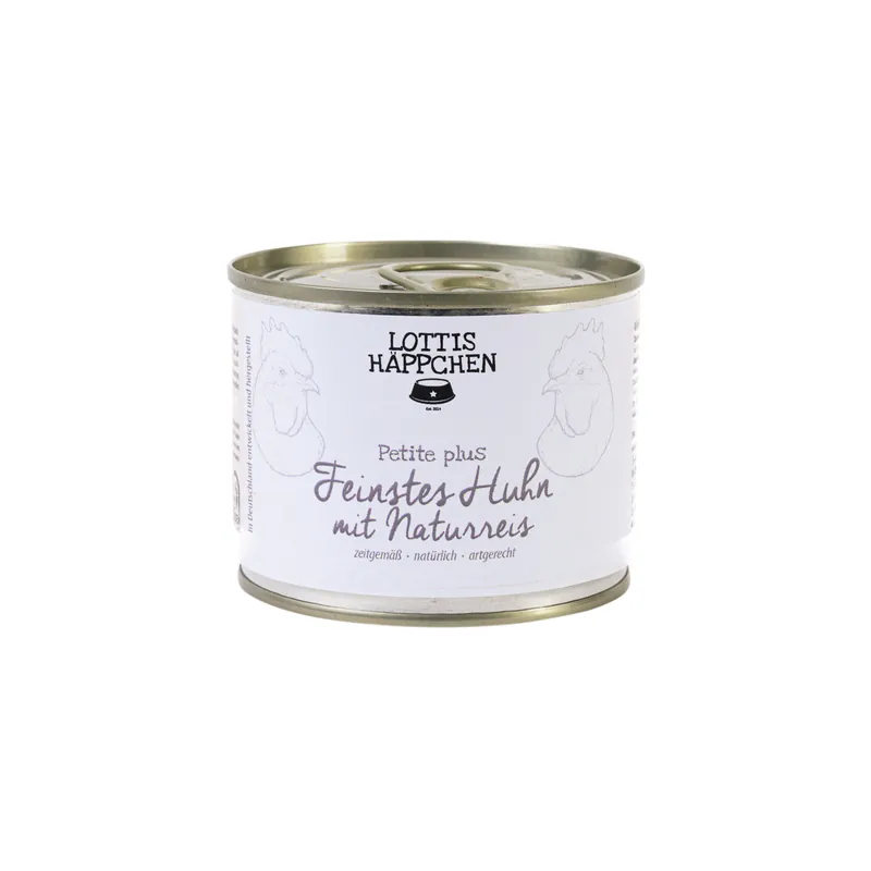 Top-Seller Sparpaket 24 x 200 g Lottis Häppchen Petite plus Feinstes Huhn mit Naturreis Hunde Nassfutter